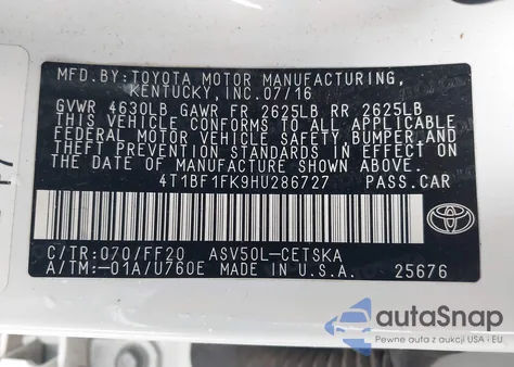 2017 Toyota Camry Le/Xle/Se/Xse from USA, damaged, VIN 4T1BF1FK9HU286727